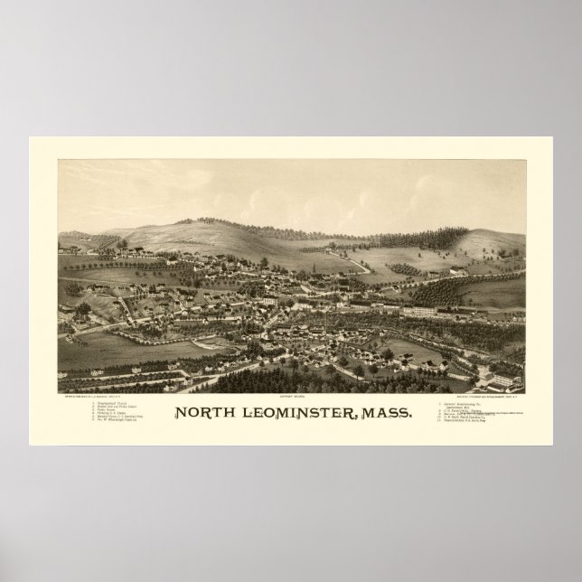 North Leominster, MA Panoramic Map - 1887 Poster (Front)