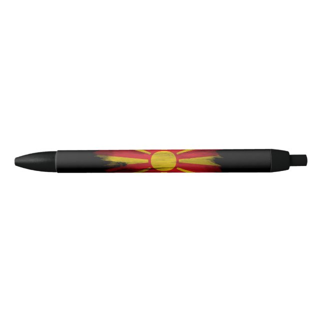 North Macedonia flag brush stroke, national flag Black Ink Pen (Front)