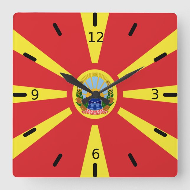 North Macedonia flag-coat of arms    Square Wall Clock (Front)