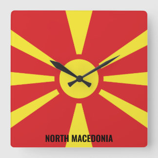 North Macedonia Flag Dazzling Patriotic Square Wall Clock