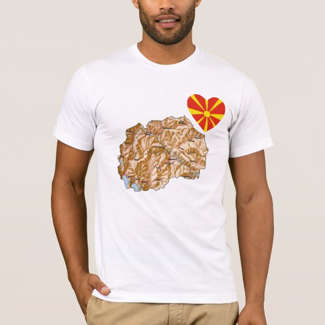 North Macedonia Flag Heart and Map T-Shirt (Front)