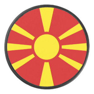 North Macedonia Flag Hockey Puck