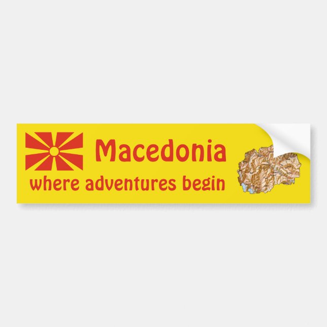 North Macedonia Flag + Map Bumper Sticker (Front)