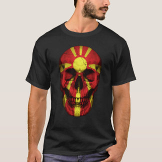 North Macedonia Flag Skull Macedonian Roots Proud  T-Shirt
