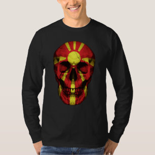 North Macedonia Flag Skull Macedonian Roots Proud T-Shirt