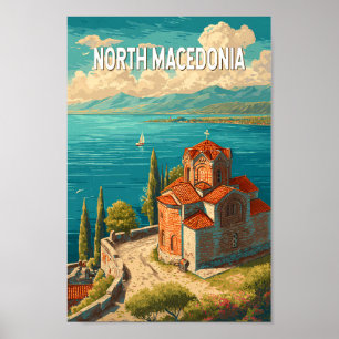 North Macedonia Illustration Travel Art Vintage Poster