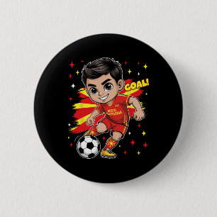 North Macedonia Kid Goal Cartoon Macedonian Flag B 6 Cm Round Badge