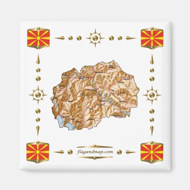 North Macedonia Map + Flags Magnet (Front)