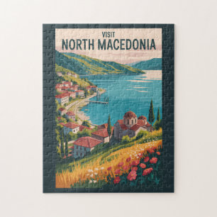 North Macedonia Skyline Illustration Travel Art Jigsaw Puzzle