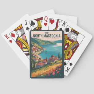 North Macedonia Skyline Illustration Travel Art Playing Cards