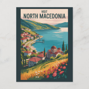 North Macedonia Skyline Illustration Travel Art Postcard