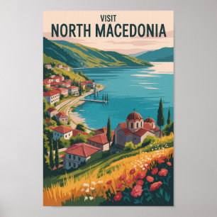 North Macedonia Skyline Illustration Travel Art Poster
