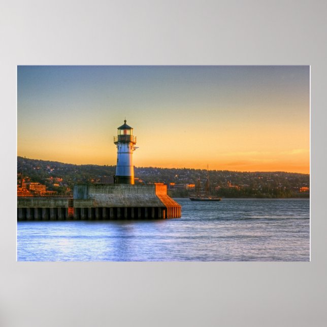 North Pier Lighthouse with Tall Ship Poster (Front)