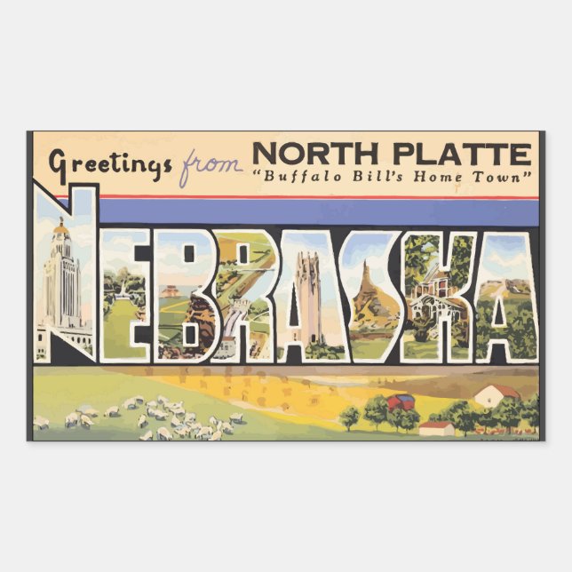 North Plate "Buffalo Bill'S Home Town" Nebraska, V Rectangular Sticker (Front)