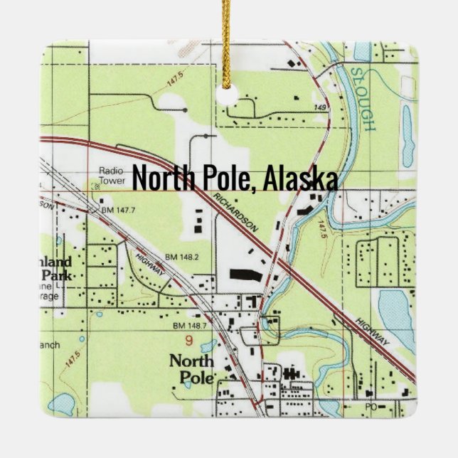 North Pole Alaska Map Ceramic Ornament (Back)