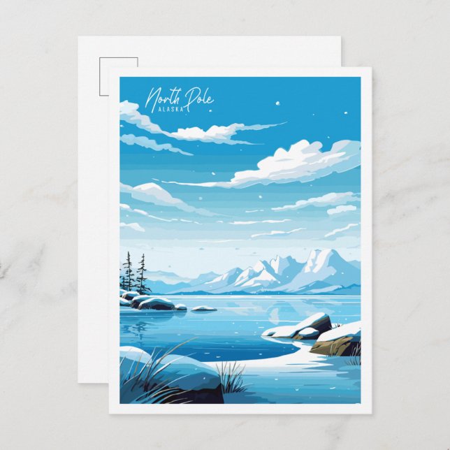 North Pole Alaska vintage travel illustration Postcard (Front/Back)