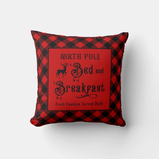 North Pole Bed and Breakfast Farmhouse Christmas Cushion (Front)
