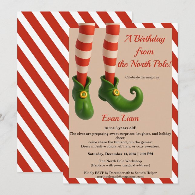 North Pole Birthday Magic | Enchanted Elf Invitation (Front/Back)