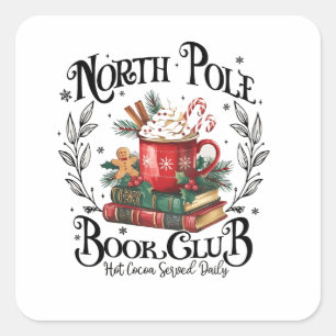 North Pole Book Club Hot Cocoa Christmas Square Sticker