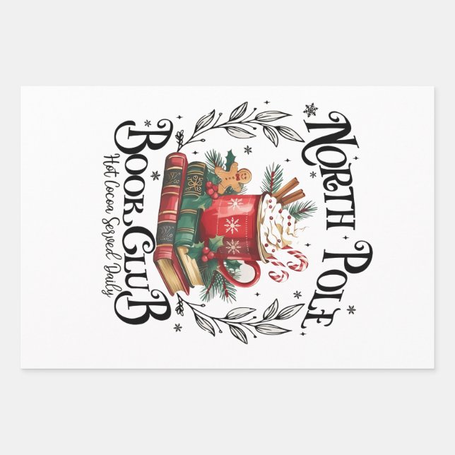 North Pole Book Club Hot Cocoa Christmas  Wrapping Paper Sheet (Front)