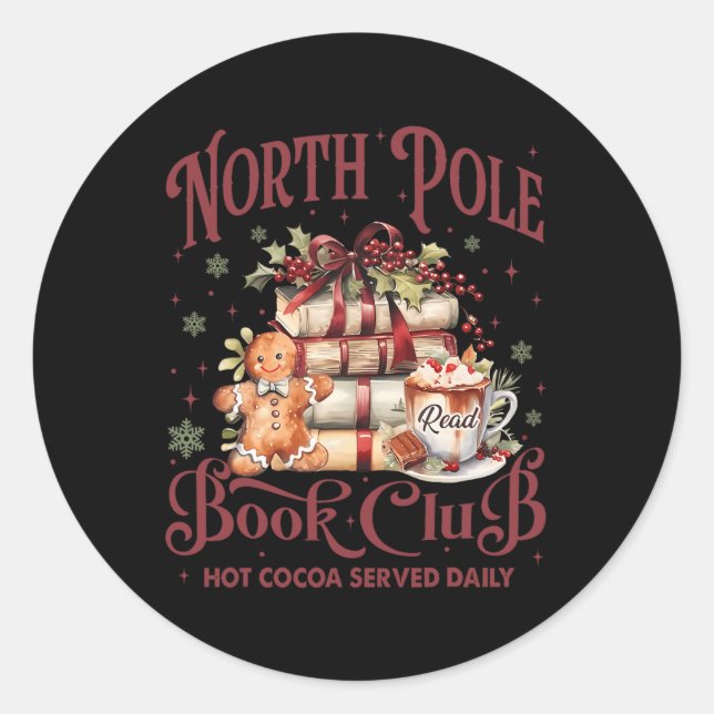 North Pole Book Club Hot Cocoa Reindeer Librarians Classic Round Sticker (Front)