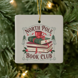 North Pole Book Club Librarian Bookish Reading  Ceramic Ornament