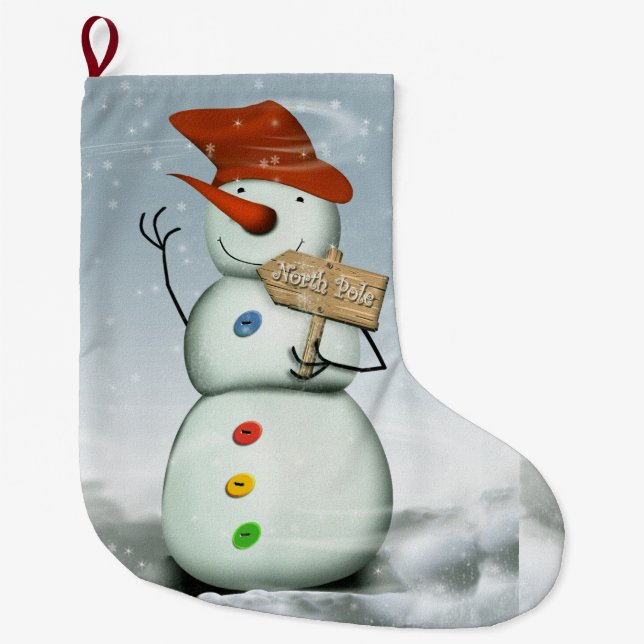 North Pole Bound Snowman Large Christmas Stocking (Front)