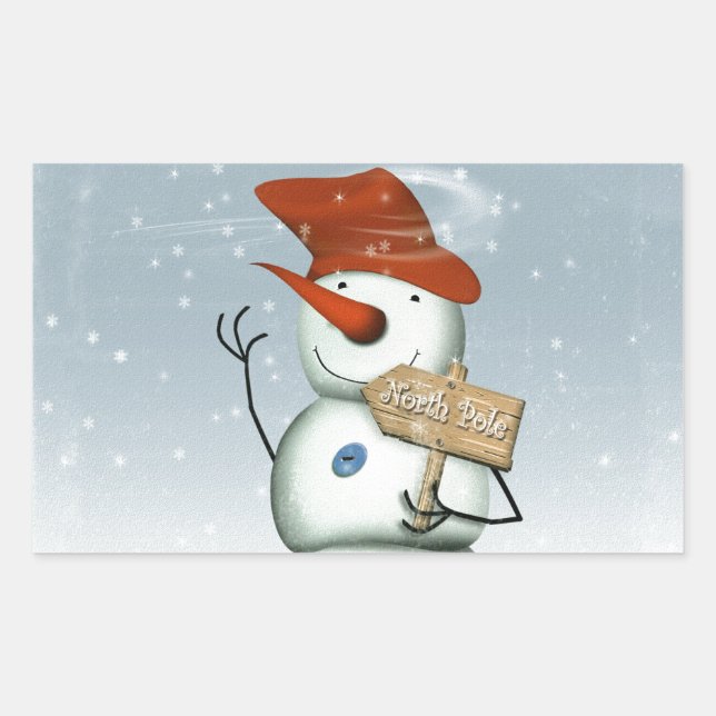 North Pole Bound Snowman Rectangular Sticker (Front)