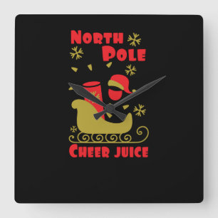 North Pole Cheer juice Square Wall Clock