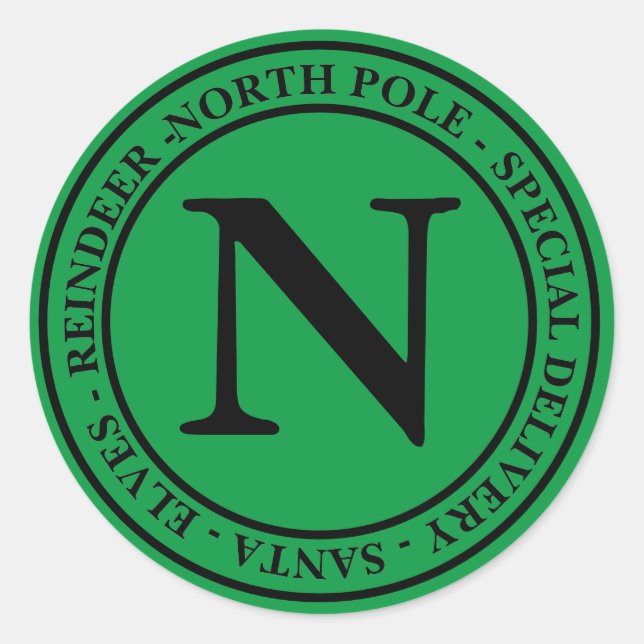 North Pole Christmas Special Delivery Green Classic Round Sticker (Front)