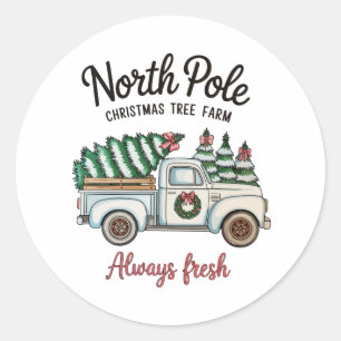 North Pole Christmas Tree Farm Always Fresh Truck Classic Round Sticker