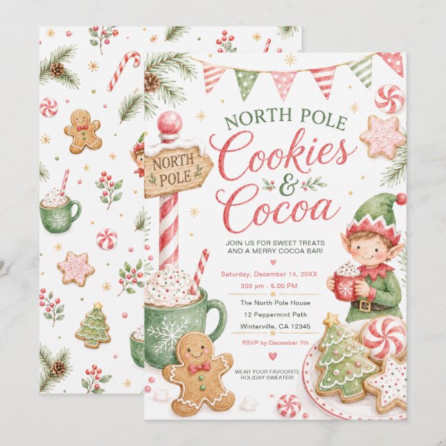 North Pole Cookies & Cocoa Invitation (Front/Back)