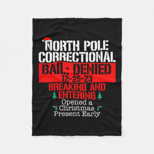 North Pole Correctional Opened Xmas Presents Match Fleece Blanket
