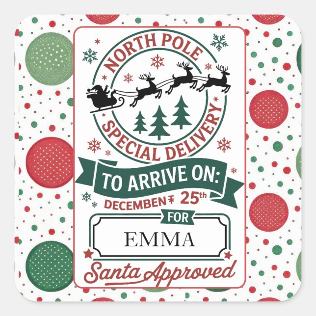 North Pole Delivery Custom Santa Sleigh Christmas Square Sticker (Front)