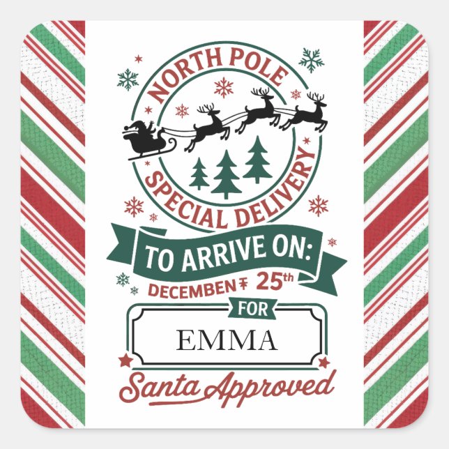 North Pole Delivery Custom Santa Sleigh Christmas Square Sticker (Front)