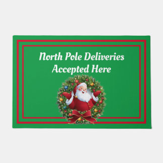 North Pole Delivery Santa Red White Front Door Doo Doormat