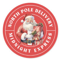 North Pole Delivery Santa Sticker Red