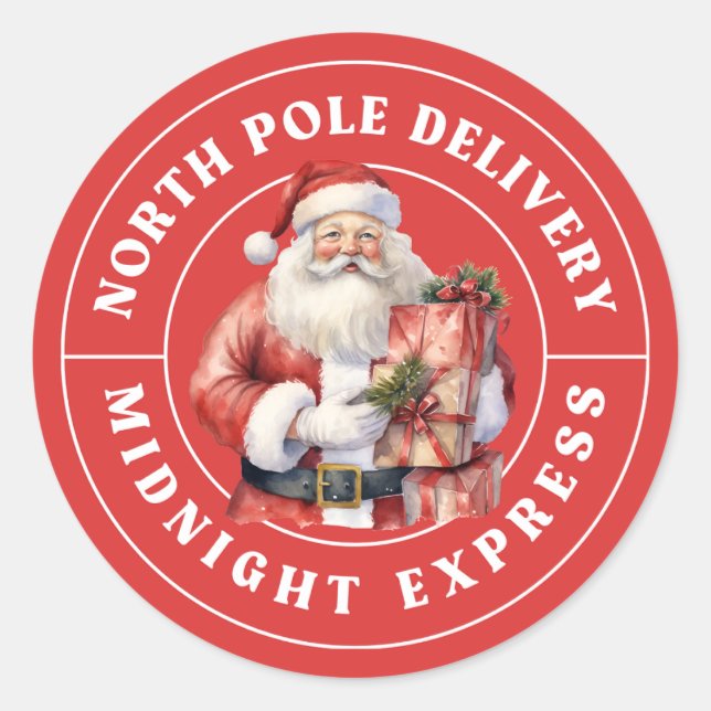 North Pole Delivery Santa Sticker Red (Front)