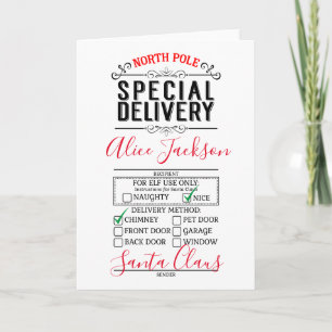 North Pole Delivery Tags Santa's nice  list Cerami Card