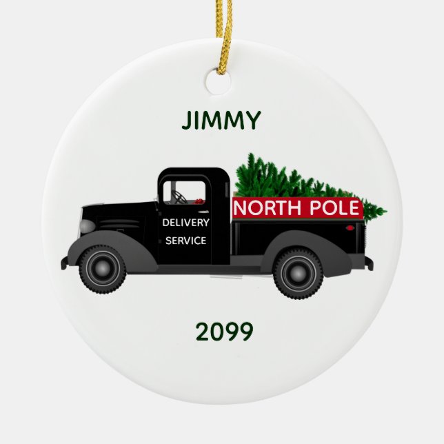 North Pole Delivery Truck - Ceramic Christmas Ceramic Ornament (Front)