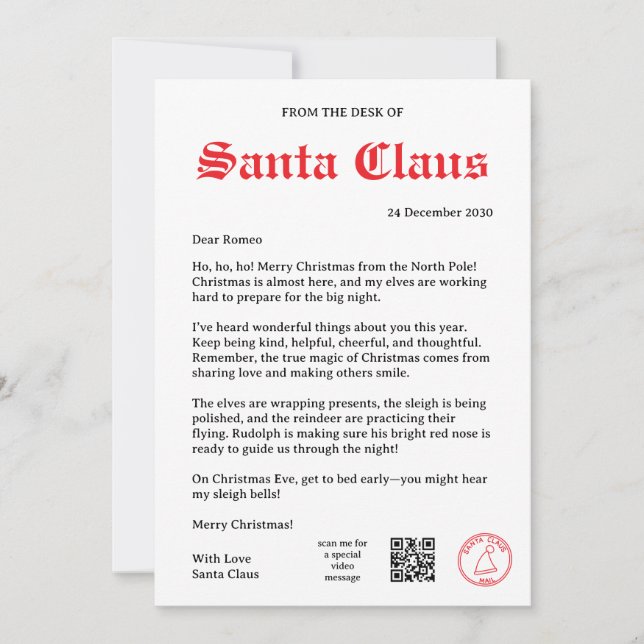 North Pole Dispatch Letter Card (Front)