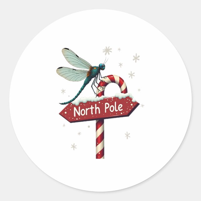 North Pole Dragonfly Classic Round Sticker (Front)