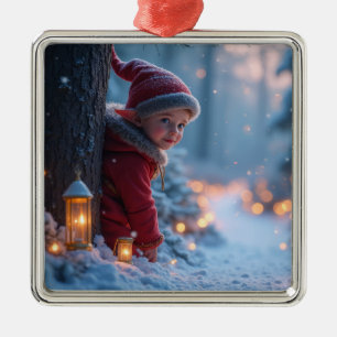 North pole Elf in the winter Metal Ornament