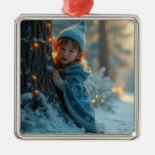 North pole Elf in the winter Metal Ornament