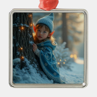 North pole Elf in the winter Metal Ornament