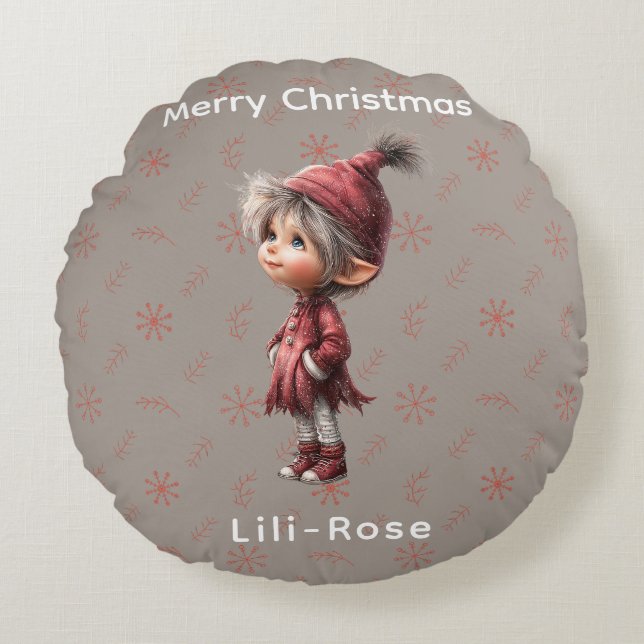 North Pole Elf Magic Whimsical Christmas Keepsake Round Cushion (Front)