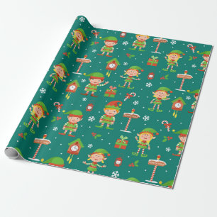 North Pole Elves Christmas Pattern Wrapping Paper