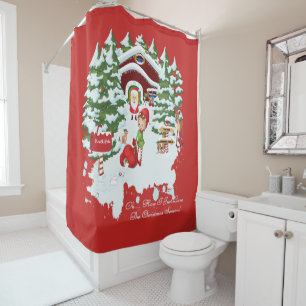 North Pole Elves, Santa Claus and Wildlife Shower Curtain