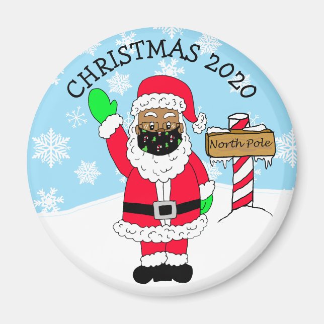North Pole Ethnic  Santa in Facemask 2020 Keepsake Magnet (Front)