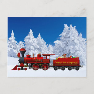 north pole express christmas train holiday postcard